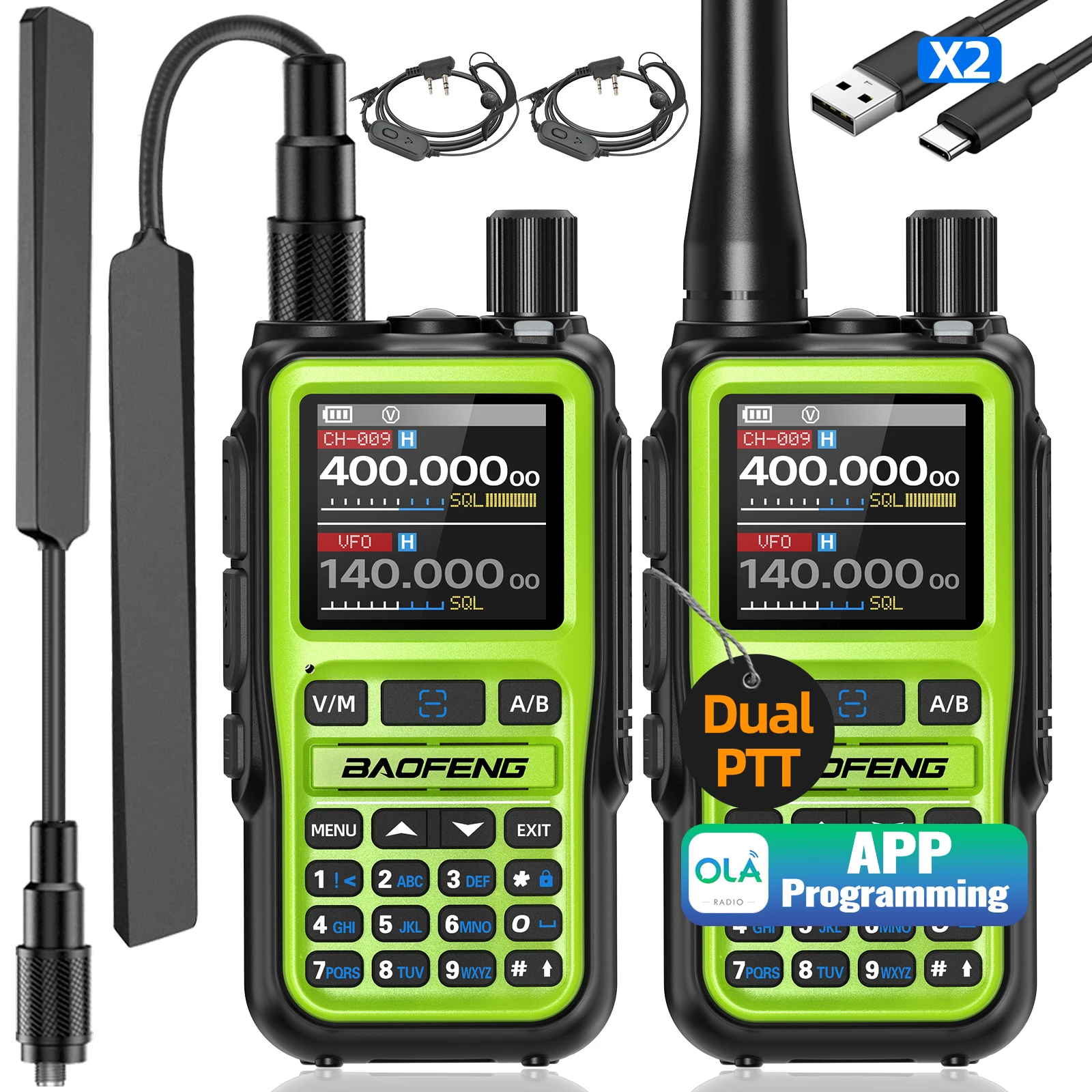 1/2 Uds BAOFENG UV-5R Mini Walkie Talkie 999CH multibanda Bluetooth aplicación de teléfono programación Dual PTT NOAA cargador tipo C Radioaficionado