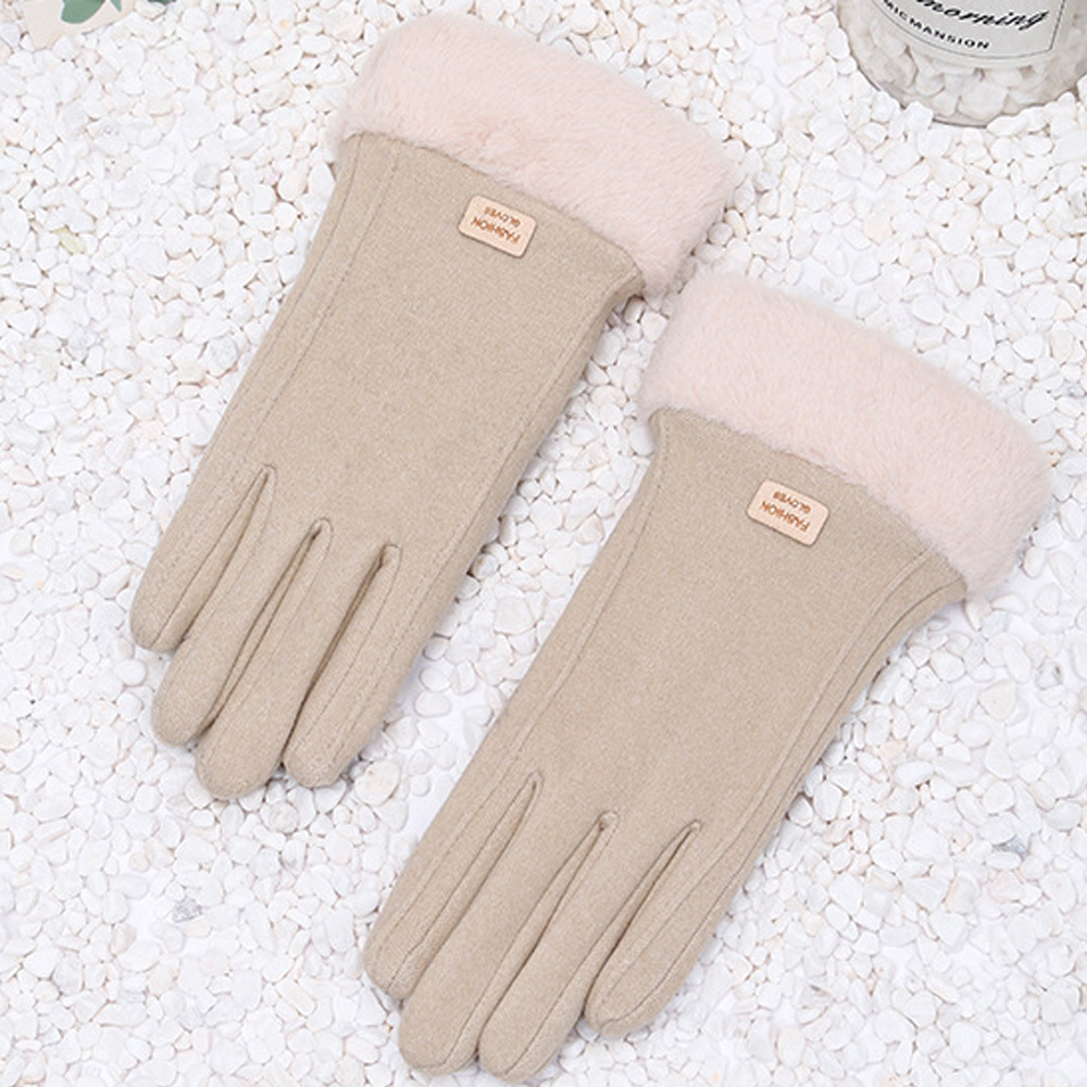 Guantes de felpa gruesos de invierno para mujer, Guantes de gamuza cálidos a la moda para exteriores, Guantes para conducir con pantalla táctil, manoplas deportivas para ciclismo