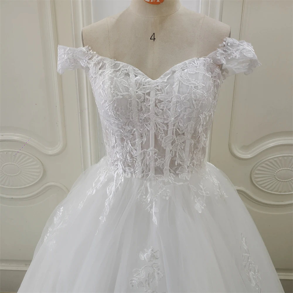 ที่กําหนดเอง ZJ9361 ประณีตปิดไหล่ชุดแต่งงาน Sweetheart Applique เจ้าสาว Gowns A-Line Custom Made