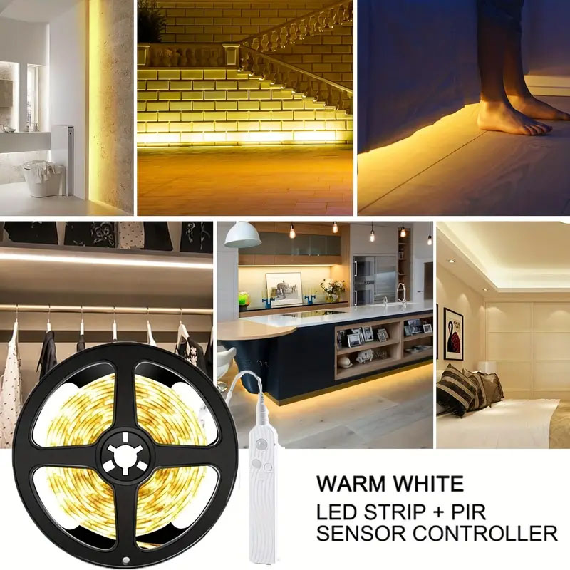 5V 2835 LED Motion Sensor Light Strip Waterproof Cabinet Night Light 1M/2M Tape Light For Indoor Bedroom Wardrobe Stair Lighting