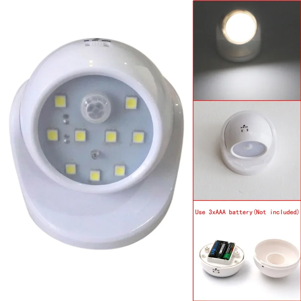 9 luces LED de noche de pared, lámpara con Sensor de movimiento PIR de rotación de 360 grados, Detector infrarrojo automático para interiores y exteriores