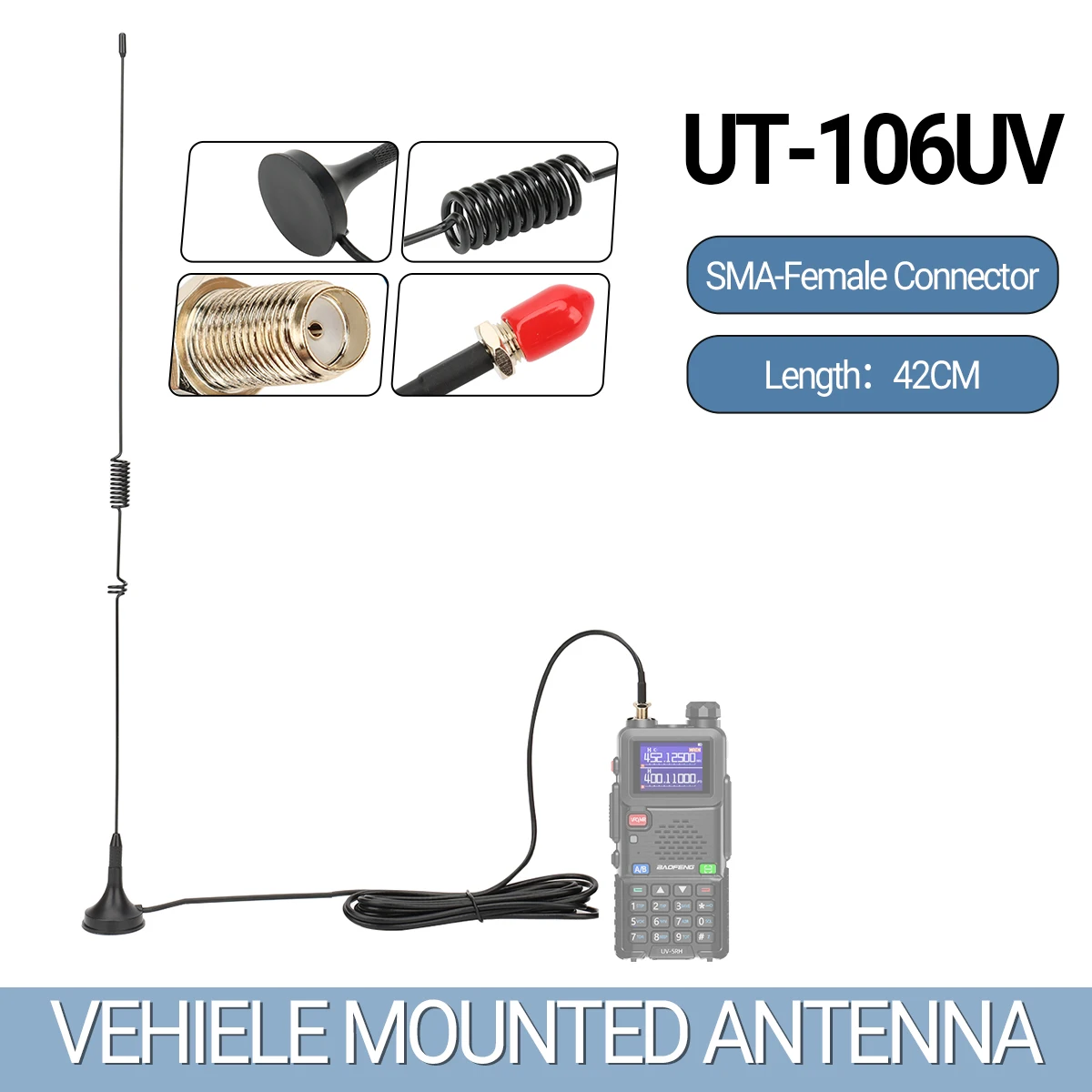UT-106UV antena de carro magnética sma-fêmea antena de banda dupla para baofeng UV-5R BF-888S UV-21 pro v2 quansheng UV-K5 UV-K6 UV-K5 (8)