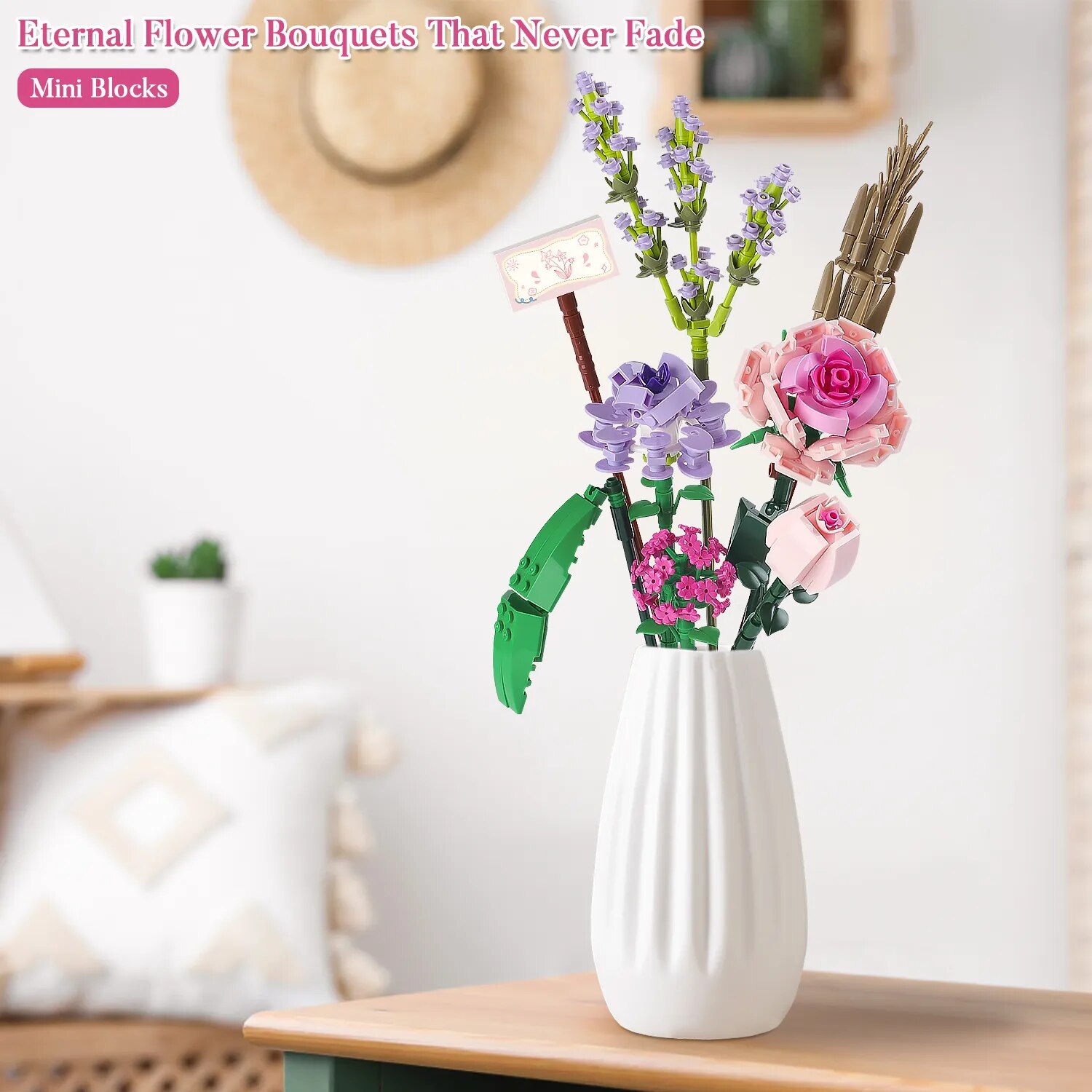 Juego de bloques de 547 de flores, mini lavanda rosa, rosa
