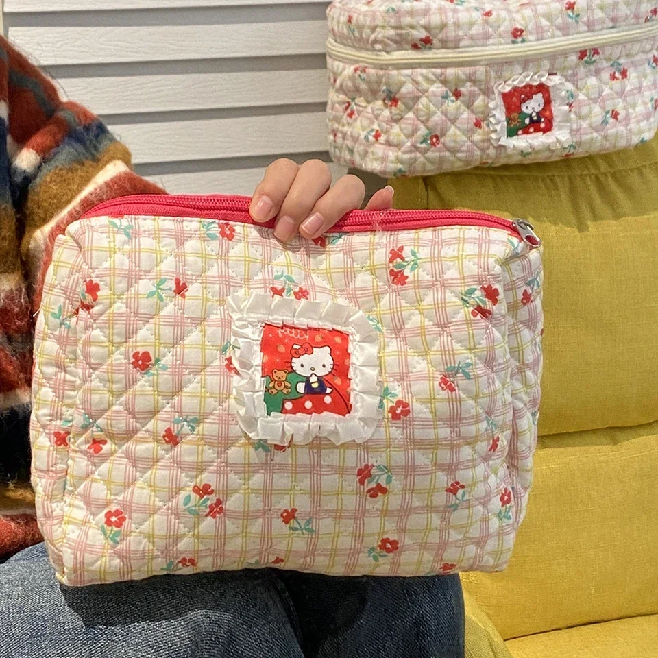Borsa per il trucco da donna Kawaii Hello Kitty Borsa per cosmetici Borsa da viaggio portatile Borsa da toilette portatile per organizer per ragazza anime