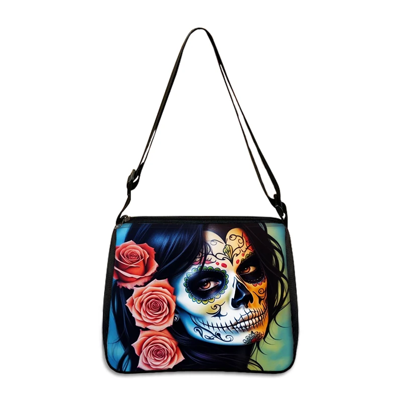 Bolsa de ombro gótica com impressão de caveira cruzada para mulheres, bolsa de ombro cruzada, melhor para viagem, presente