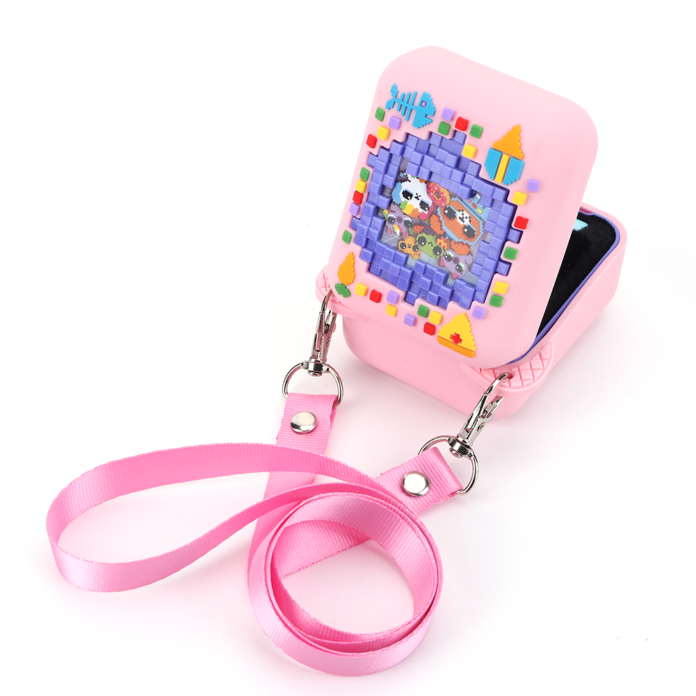 シリコン保護ケース ストラップ付き トラベルケース 耐衝撃 落下防止 3D フードプリント Bitzee バーチャル電子ペット用