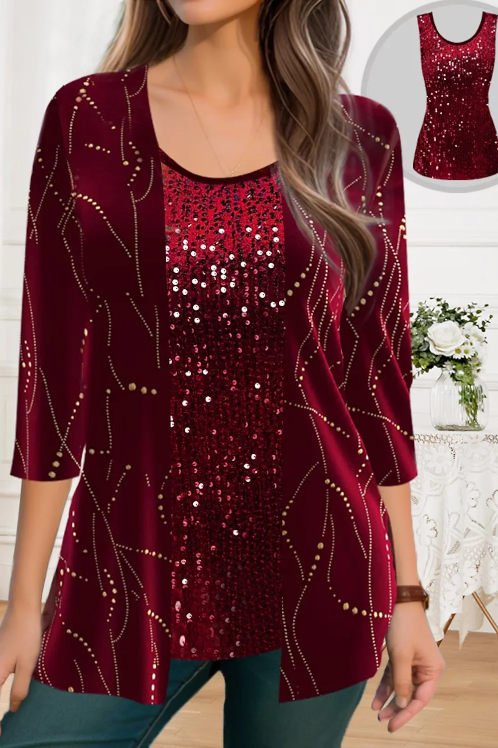 Plus size natal vermelho parkly glitter tecido torção nó lanterna manga longa elástico manguito túnica blusa com decote em v topos