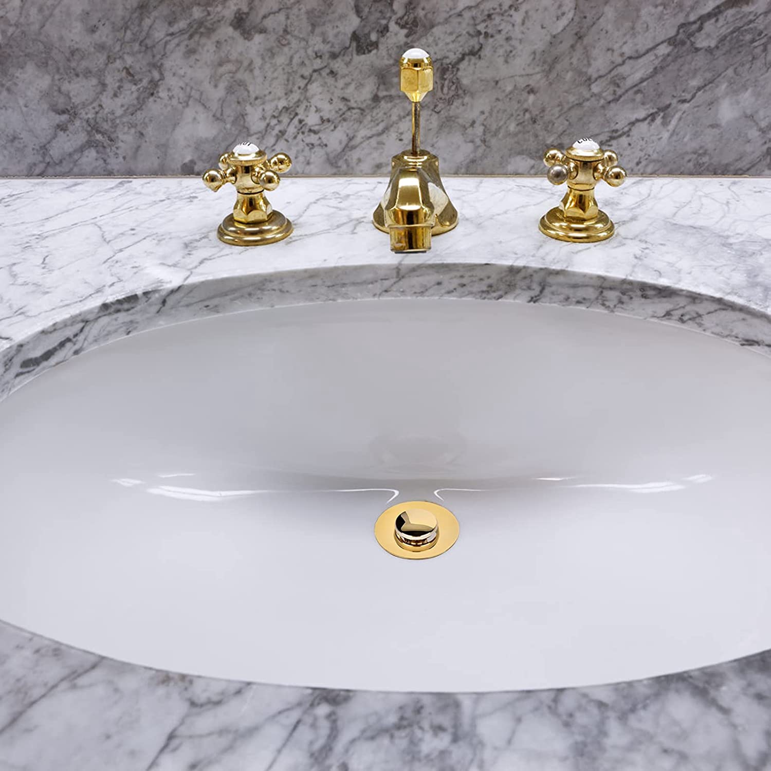 Drain Fitting Washbasin Universal Pop-Up Valve Plug Sink Brass Anti-Clogging Strainer Sink Plug Sink Drain (Gold)