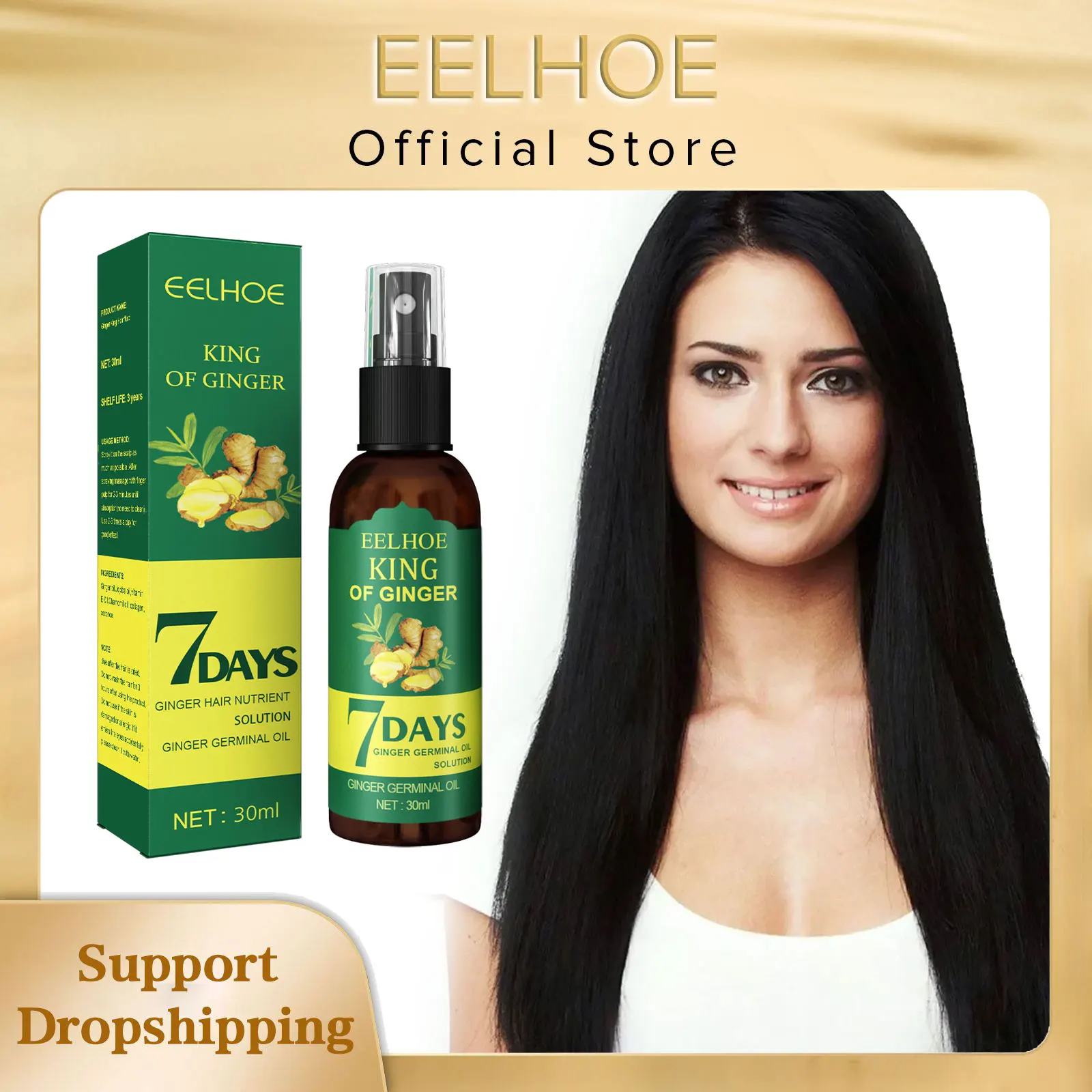 EELHOE Spray para el crecimiento del cabello, suero de jengibre de 7 días, tratamiento dañado del cuero cabelludo, previene la caída del cabello, líquido de masaje de crecimiento rápido efectivo, 50ml