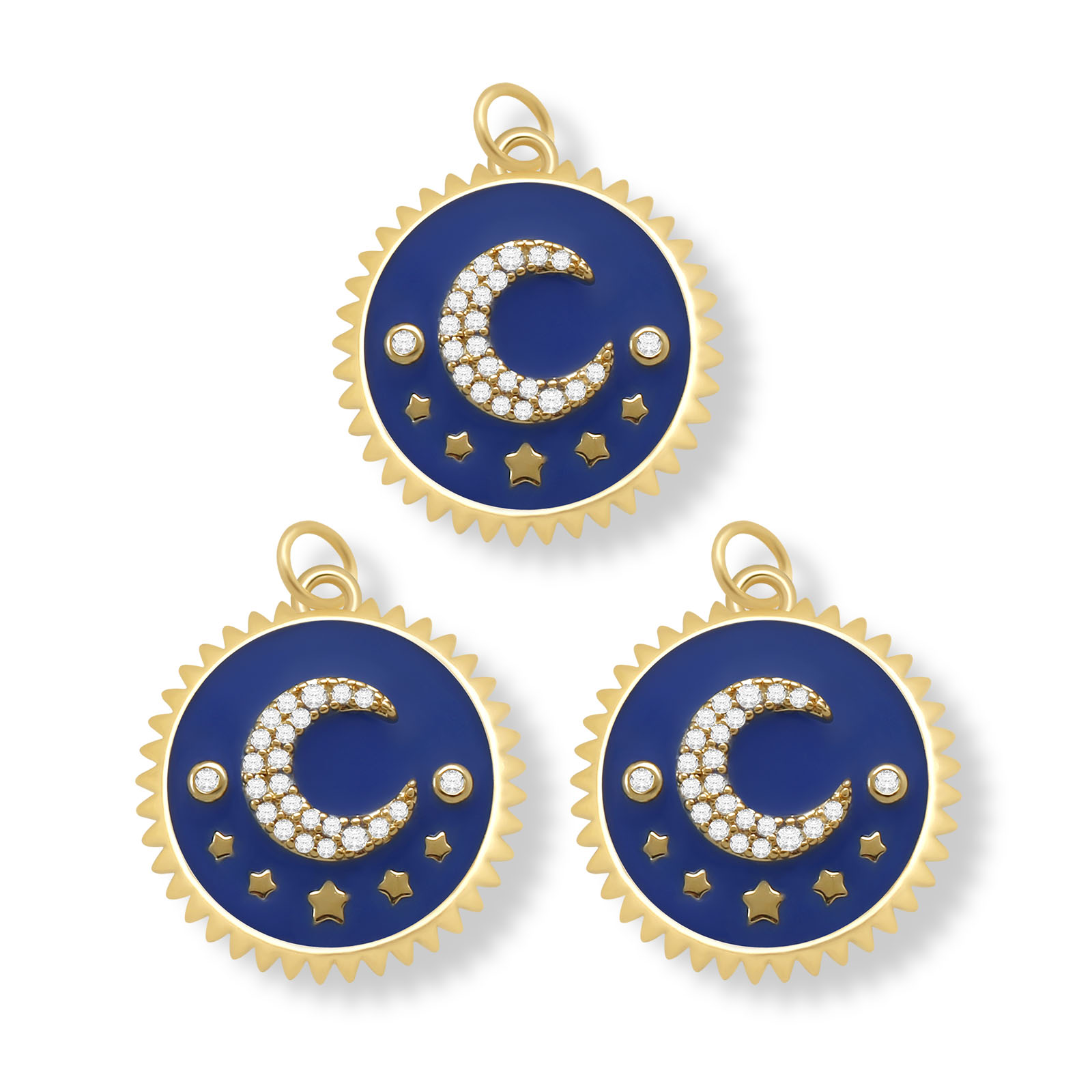 Zirkonia Liontin Enamel Bintang & Bulan & Planet Bulat Berlapis Emas untuk Kalung Gelang Anting-Anting DIY Membuat Hadiah Aksesori Perhiasan