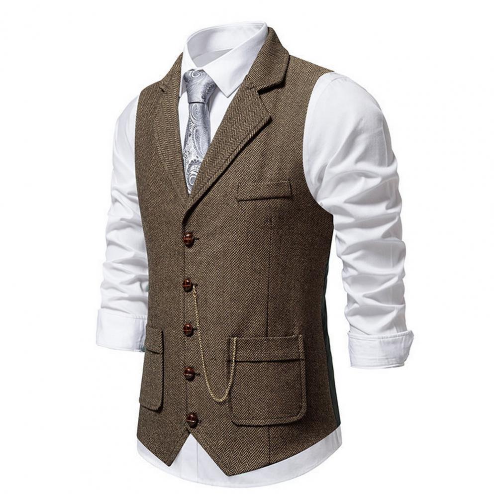 Gilet en Polyester élégant pour hommes, costume d'affaires avec poches 3d, décoration de chaîne pour un Look classique, costume