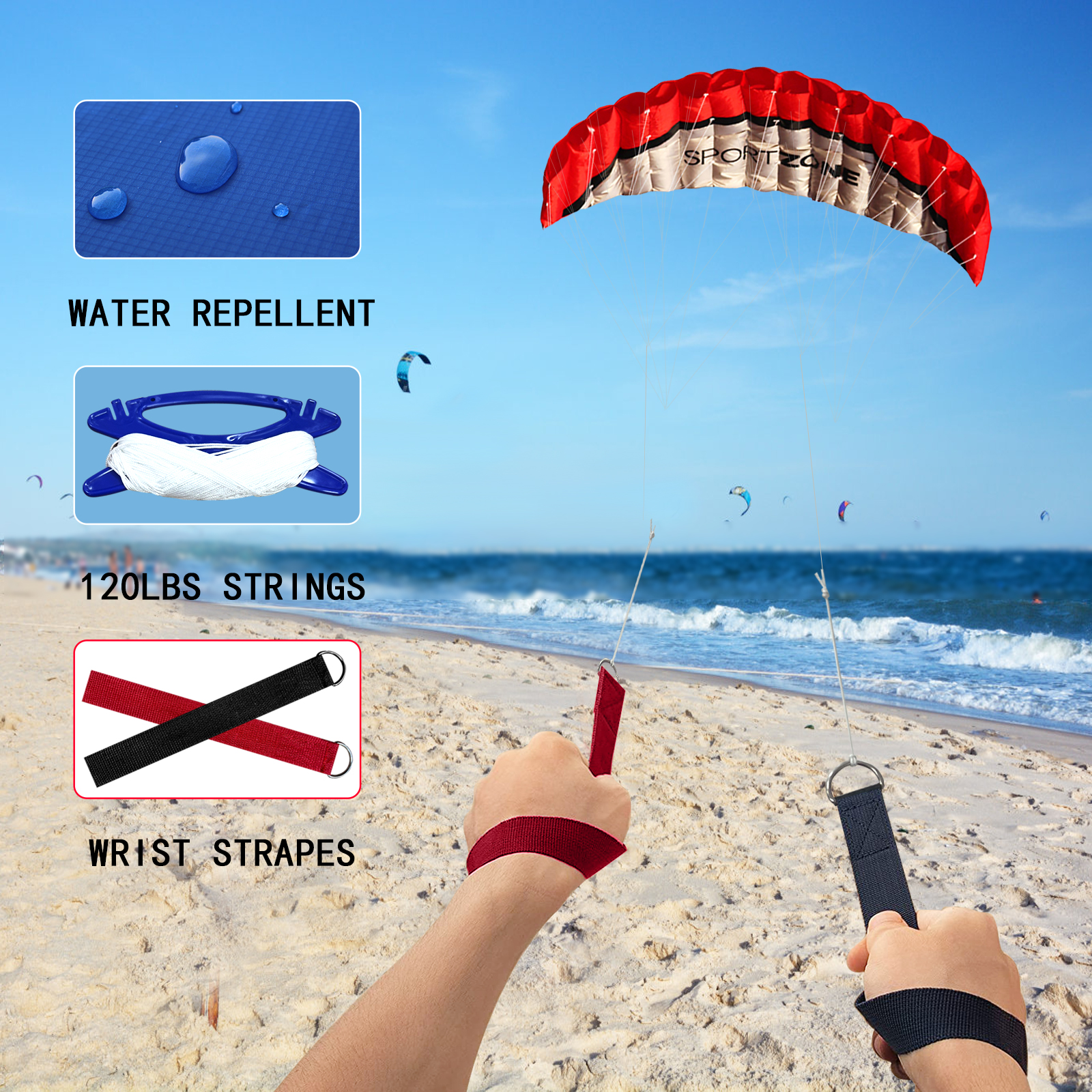 Chất Lượng Cao 2.5M Đỏ Đôi Dây Simili Parafoil Diều WithFlying Dụng Cụ Điện Viền Thuyền Buồm Kitesurf Rainbow Thể Thao Bãi Biển