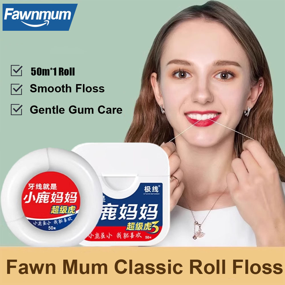 Fawnmum 50 м, бесплатная резка, зубная нить, проволока для межзубной чистки, свежее дыхание, со вкусом мяты, катушка для зубной нити для ухода за полостью рта