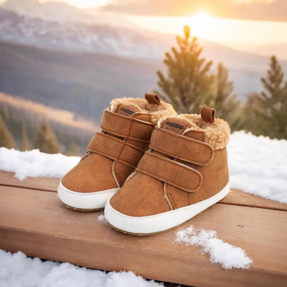 Baby Unisex Warme Schneestiefel Neugeborenes Leder Fellsohle Kleinkind Prewalker Winter Krippenschuhe