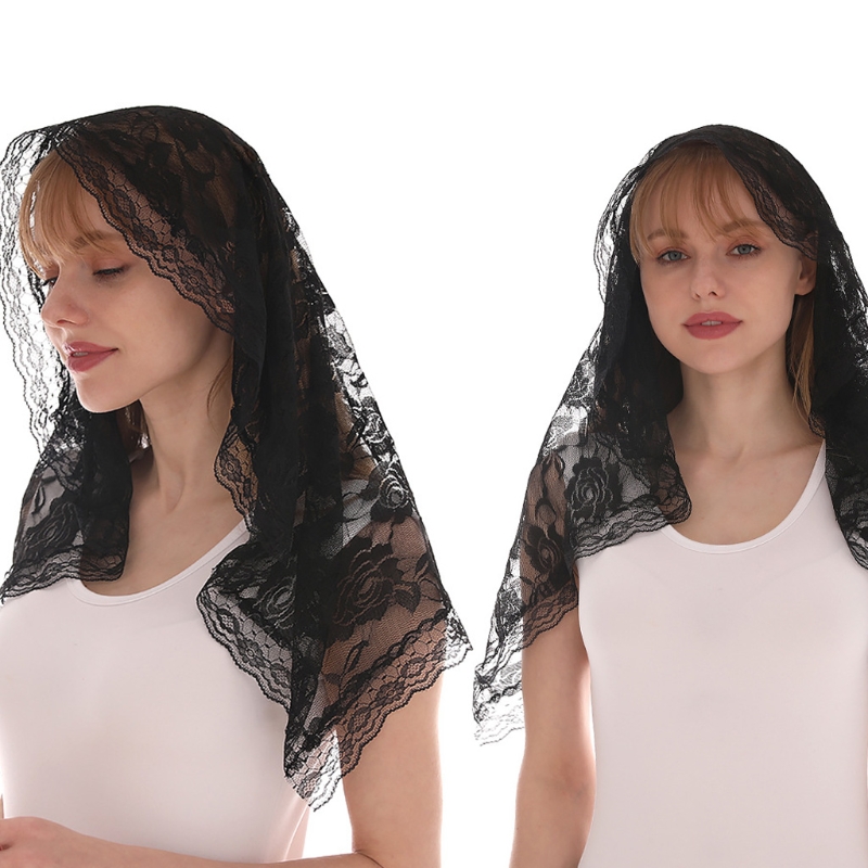 Khăn choàng ren Mantilla Khăn che mặt Công giáo Khăn tua nhẹ thêu hoa