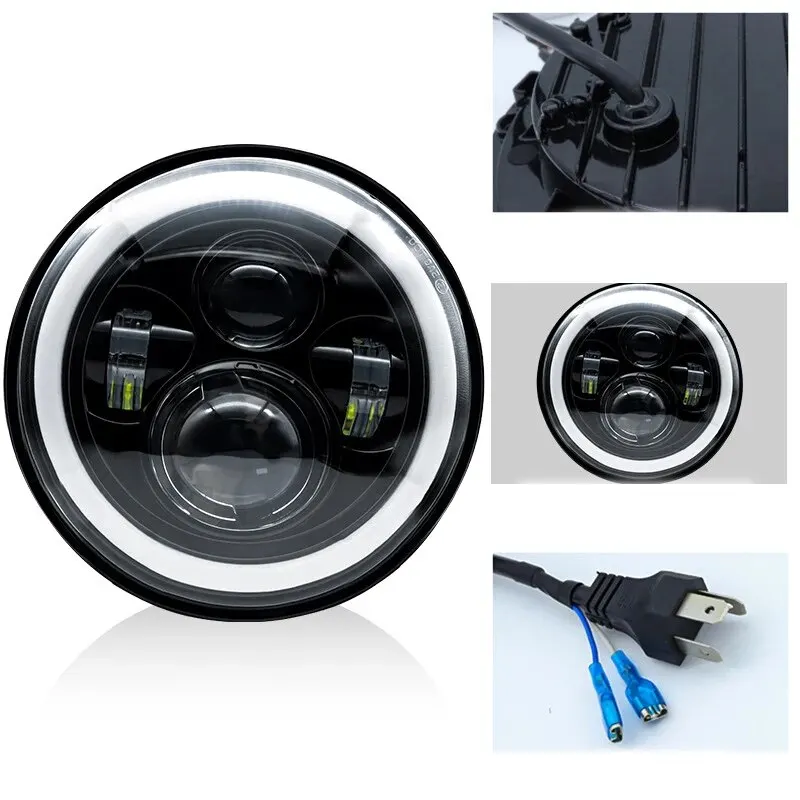 ไฟหน้ารถโมโต LED 1ชิ้น7นิ้วไฟหน้ากลม H4พร้อมไฟเลี้ยวสีเหลืองสำหรับ Jeep Wrangler JK TJ ไฟหน้ารถ