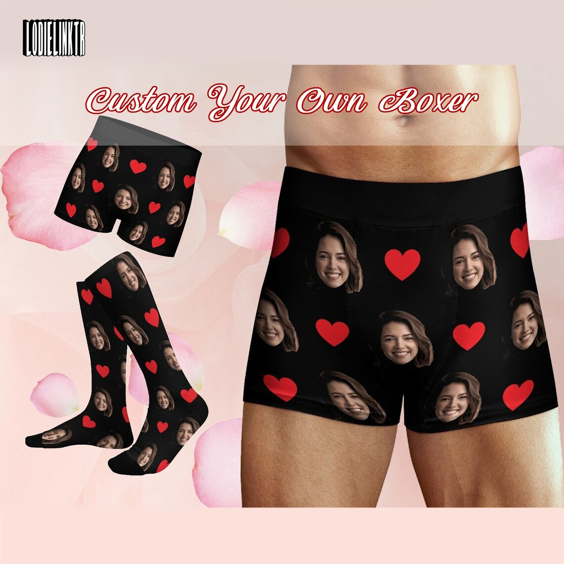 Benutzerdefinierte Boxershorts für Männer und Frauen, personalisierte Boxershorts mit Gesicht auf Unterwäsche, Herzsocken, Valentinstagsgeschenke für Freund/Ehemann