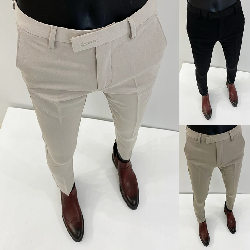 Pantalones de traje para Hombre, pantalones formales, Pantalone para Hombre, elásticos, ajustados, de Color sólido, vestido informal, pantalones largos, moda nueva, ropa para Hombre