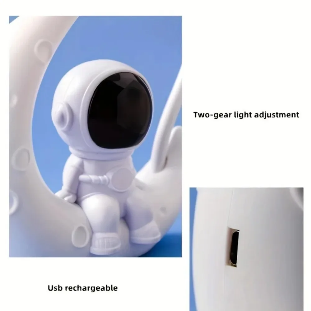 Luz nocturna creativa de astronauta y luna, lámpara de escritorio pequeña LED para decoración de dormitorio, regalo de Navidad