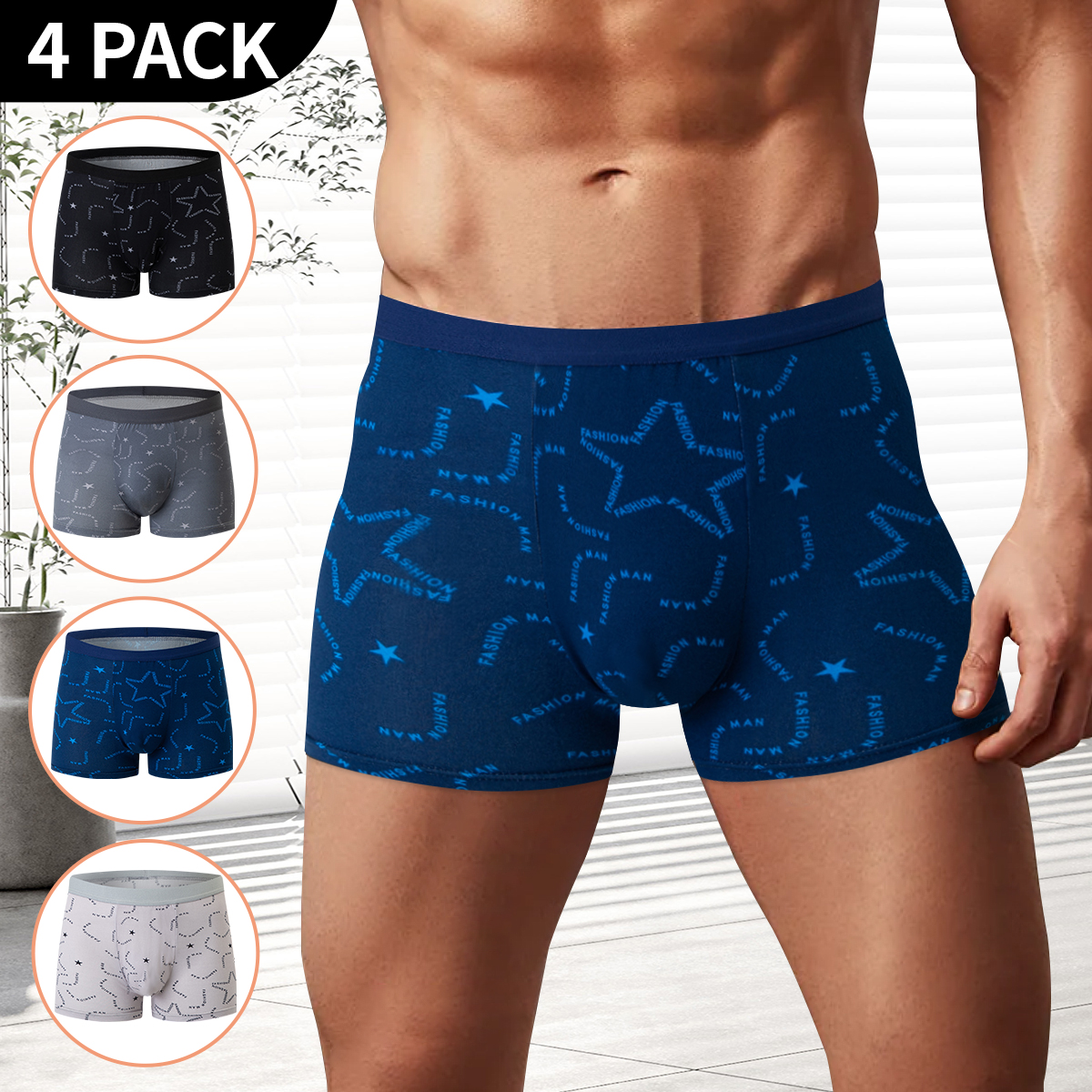 4/5 Uds. Pantalones cortos estampados de talla europea y americana a la moda para hombre, ropa interior cómoda de talla grande para hombre, bañador Sexy