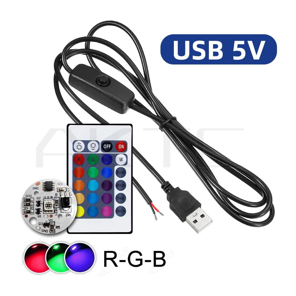 1 Set DC 5V Low Voltage Colorful Gradient LED RGB Round Board with 1.5M USB Switch Cable and IR Wireless Dimming Remote Control
