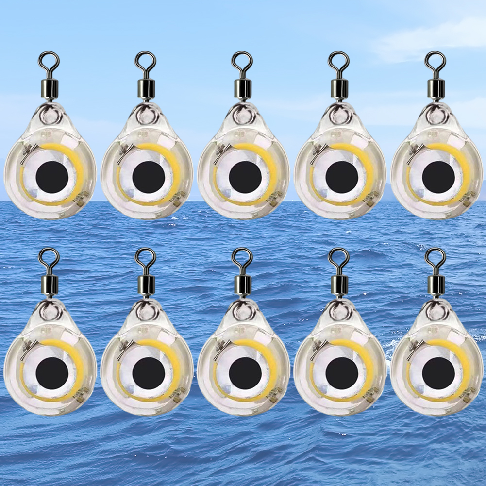 10Pcs Fishing Lure Light Mini Eye Shape Underwater Night Light Lure Battery Powered Lighted Flasher Bait for Seawater Freshwater
