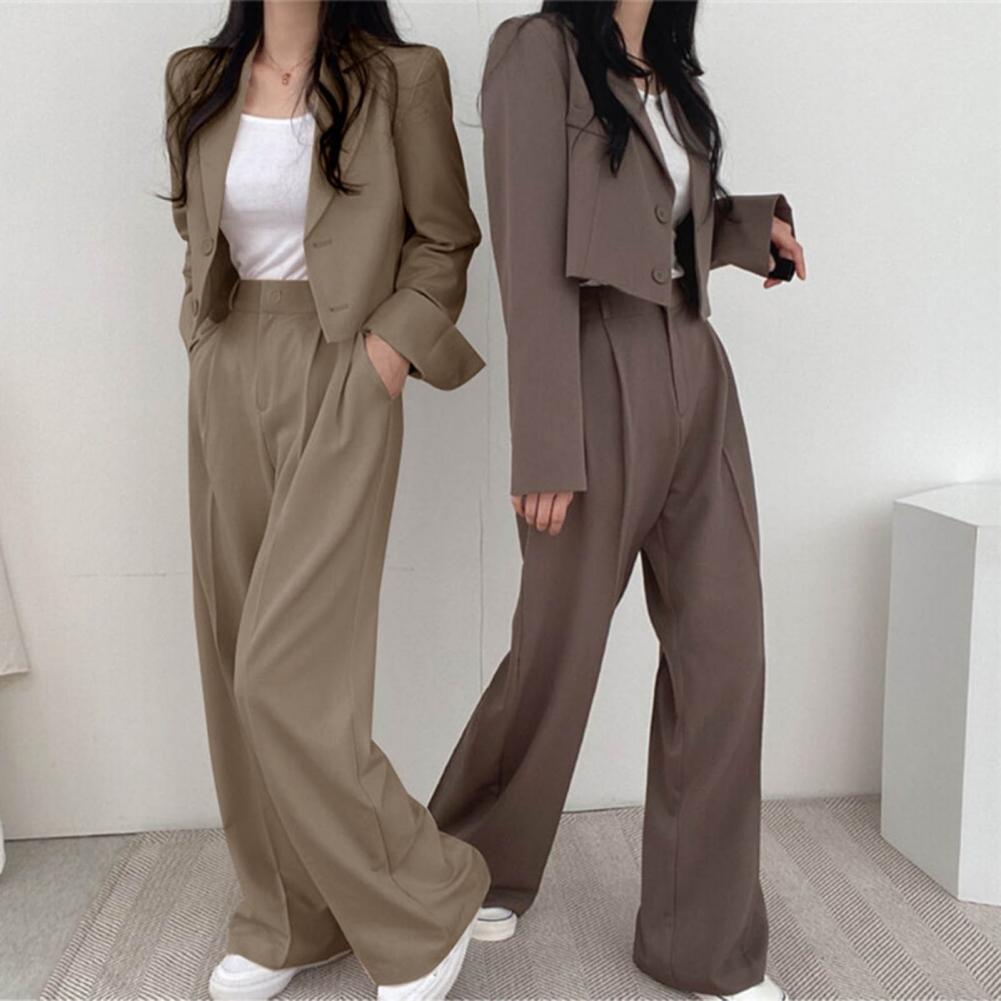 Frauen kurze Blazer Hosen zweiteiliges Set koreanische Mode Button-up Anzug Jacke weites Bein Hosen Set lässig Dame Blazer Mantel Set