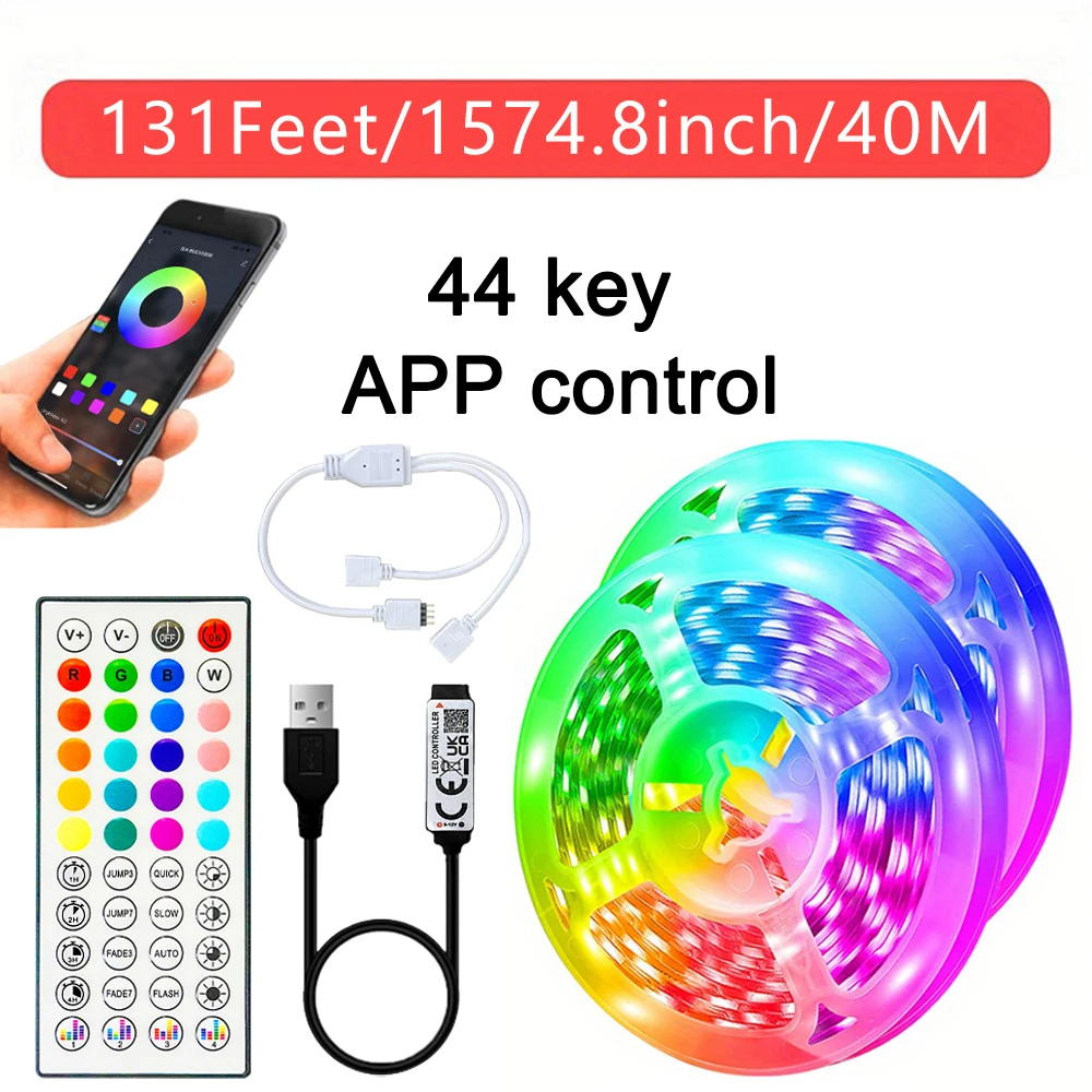 40M/131Ft Luci di striscia a LED APP 44 tasti Sincronizzazione musicale Telecomando USB 5V RGB Nastro flessibile Diodi Luci per la casa del partito Luces Led