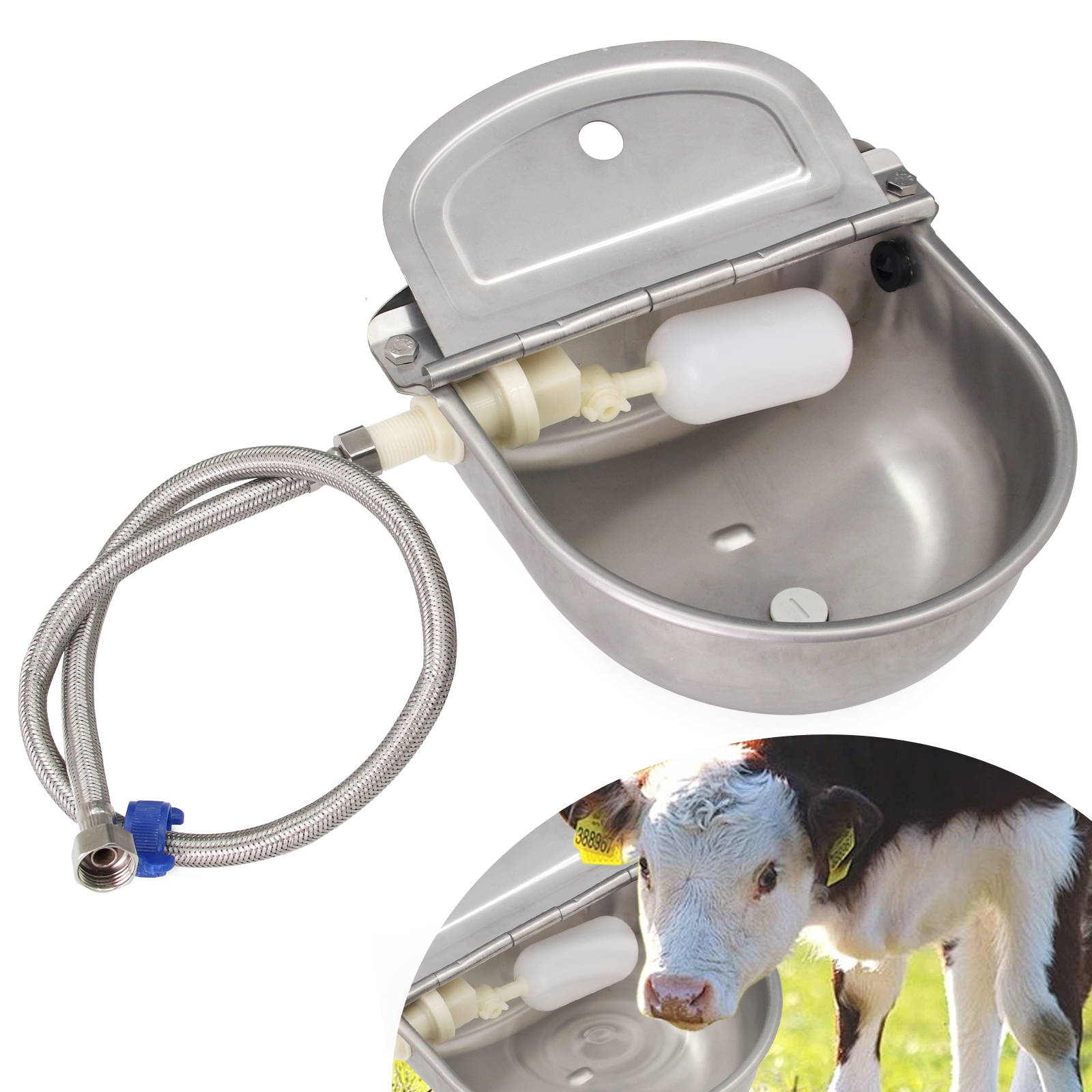 1 conjunto de aço inoxidável automático waterer pet gado ferramenta animais tigela água com bola flutuante para gado cavalo cabra ovelha cão