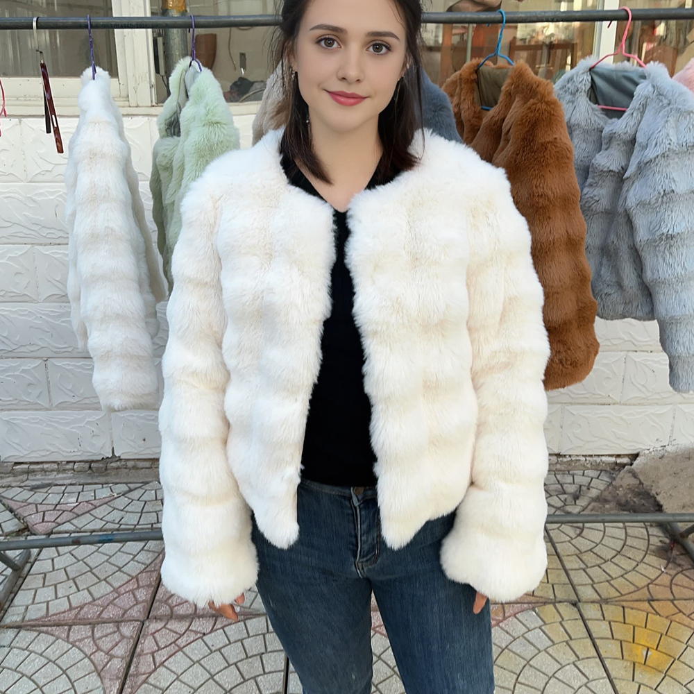 HOOOFUR-abrigo de piel sintética para mujer, nuevo estilo, Top corto de piel sintética de felpa sin cuello, Top corto, otoño e invierno, cálido y de tendencia 2024