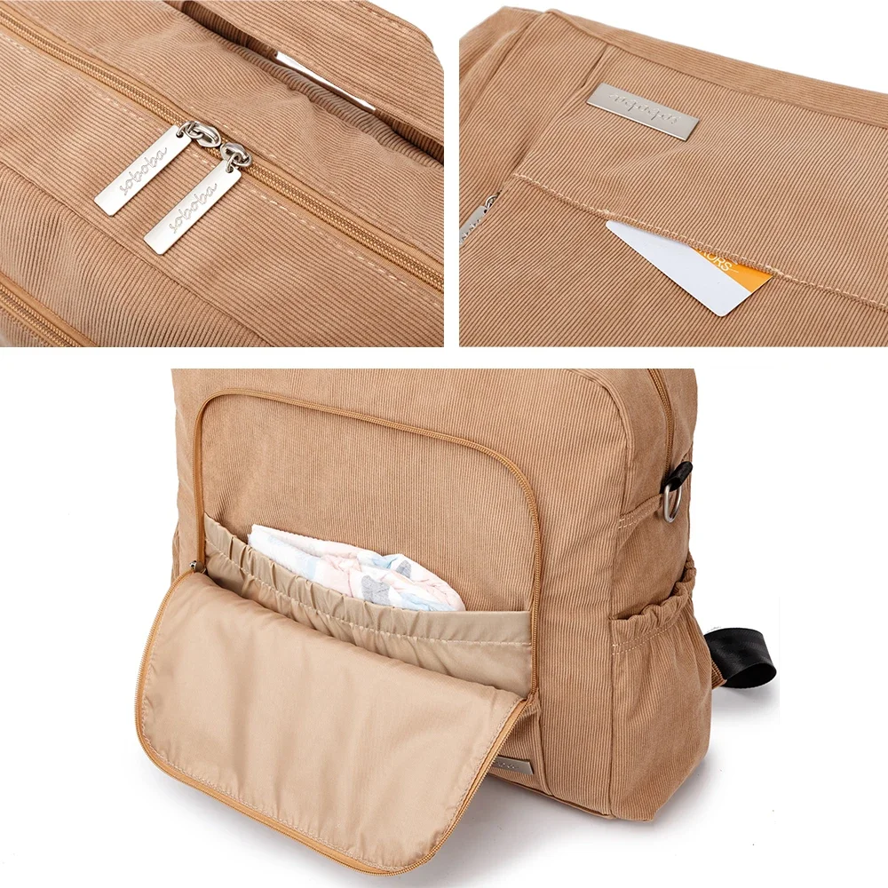 Soboba-Large Capacity Fralda Mochila para a mãe, Tecido macio veludo, Design conveniente