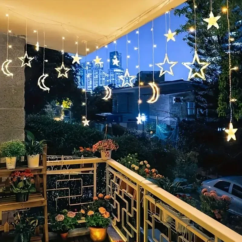 USB LED Star Moon Lamp Battery Powered Twinkle Curtain Lights Bedroom Atmosphere Light String For Christmas Wedding Party Decor