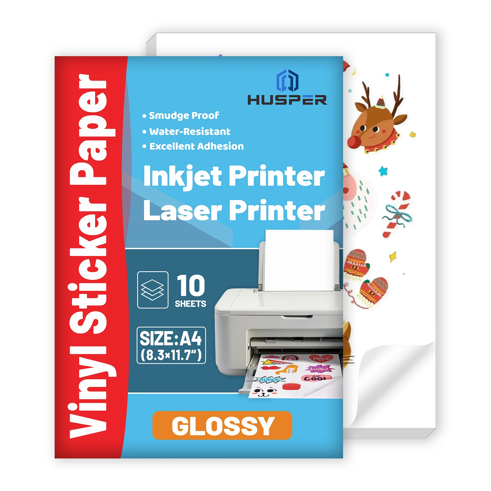 10 hojas de pegatinas de vinilo blanco brillante, tamaño A4 (8,3 x 11,7 pulgadas), autoadhesivas, impermeables, inyección de tinta y impresión láser