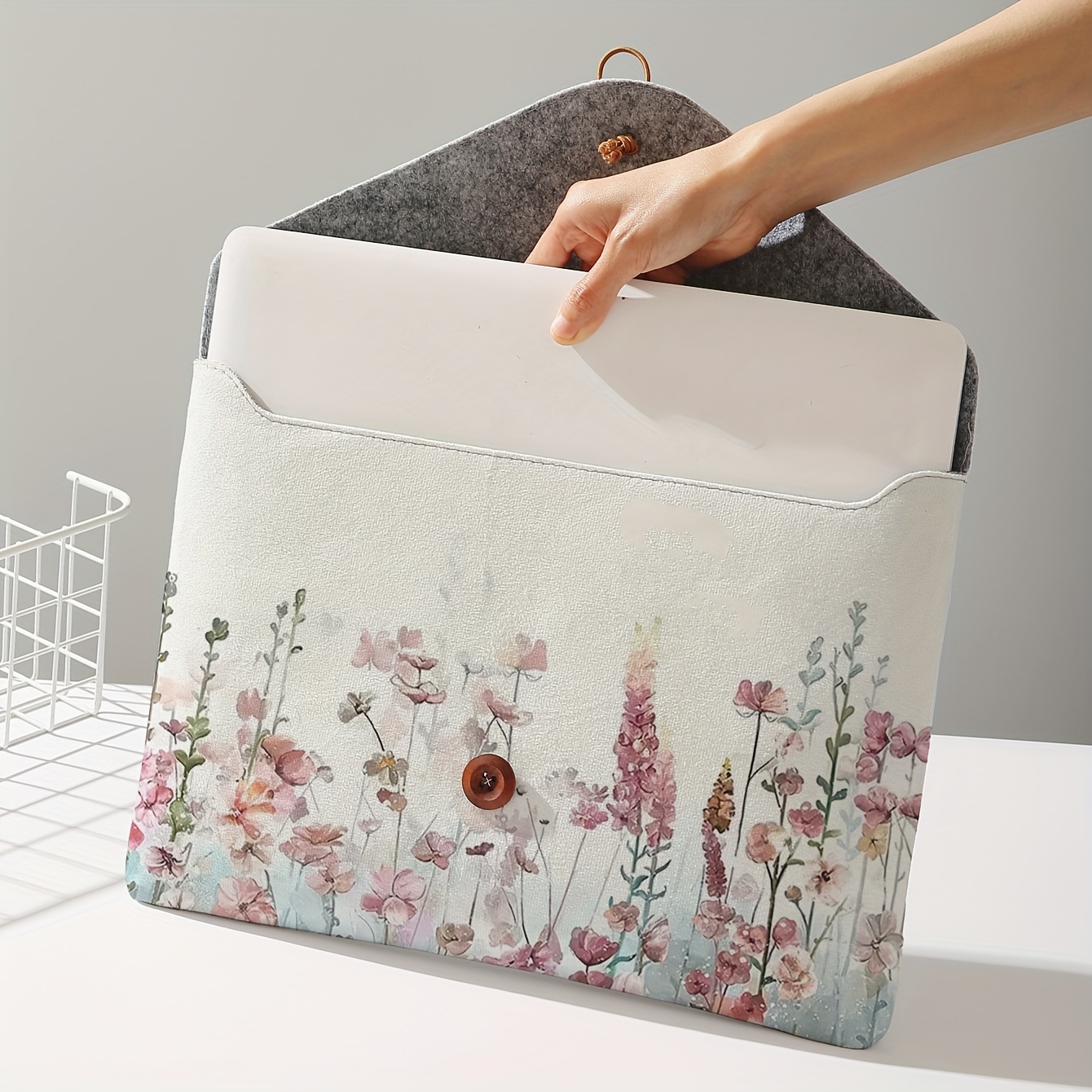 Bolso para portátil con estampado floral y funda de tela suave para portátil, adecuado para almacenamiento de funda blanda para portátil y bolsa de almacenamiento para tableta