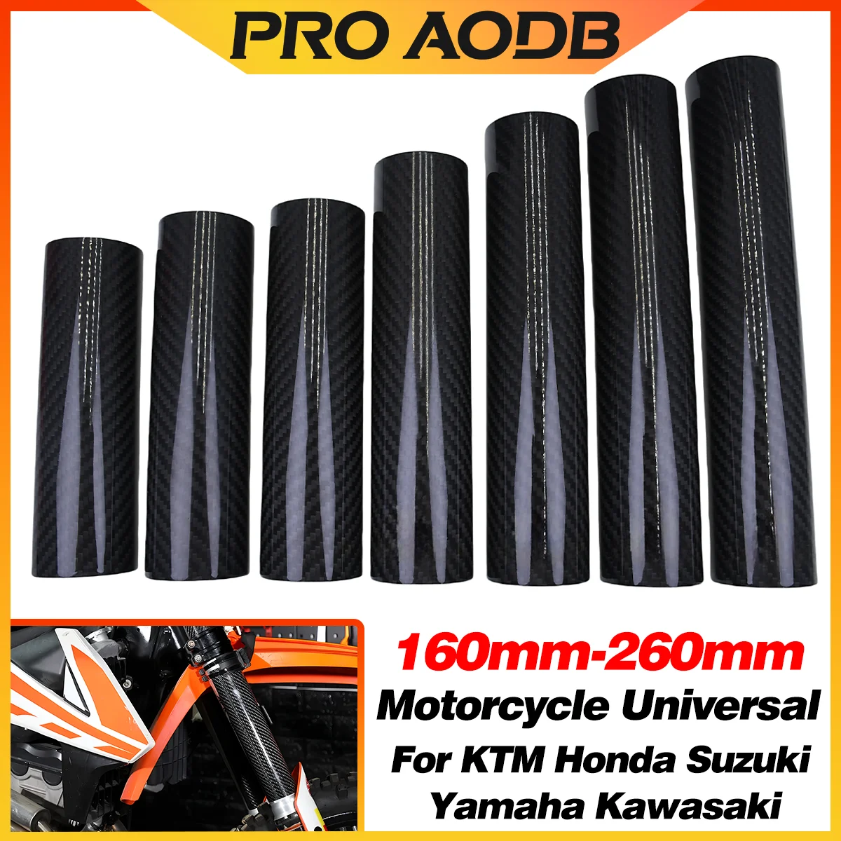 Protector de choque de horquilla delantera de fibra de carbono para motocicleta, piezas universales para KTM, Honda, Yamaha, Kawasaki, Suzuki, SHERCO, 160mm-260mm