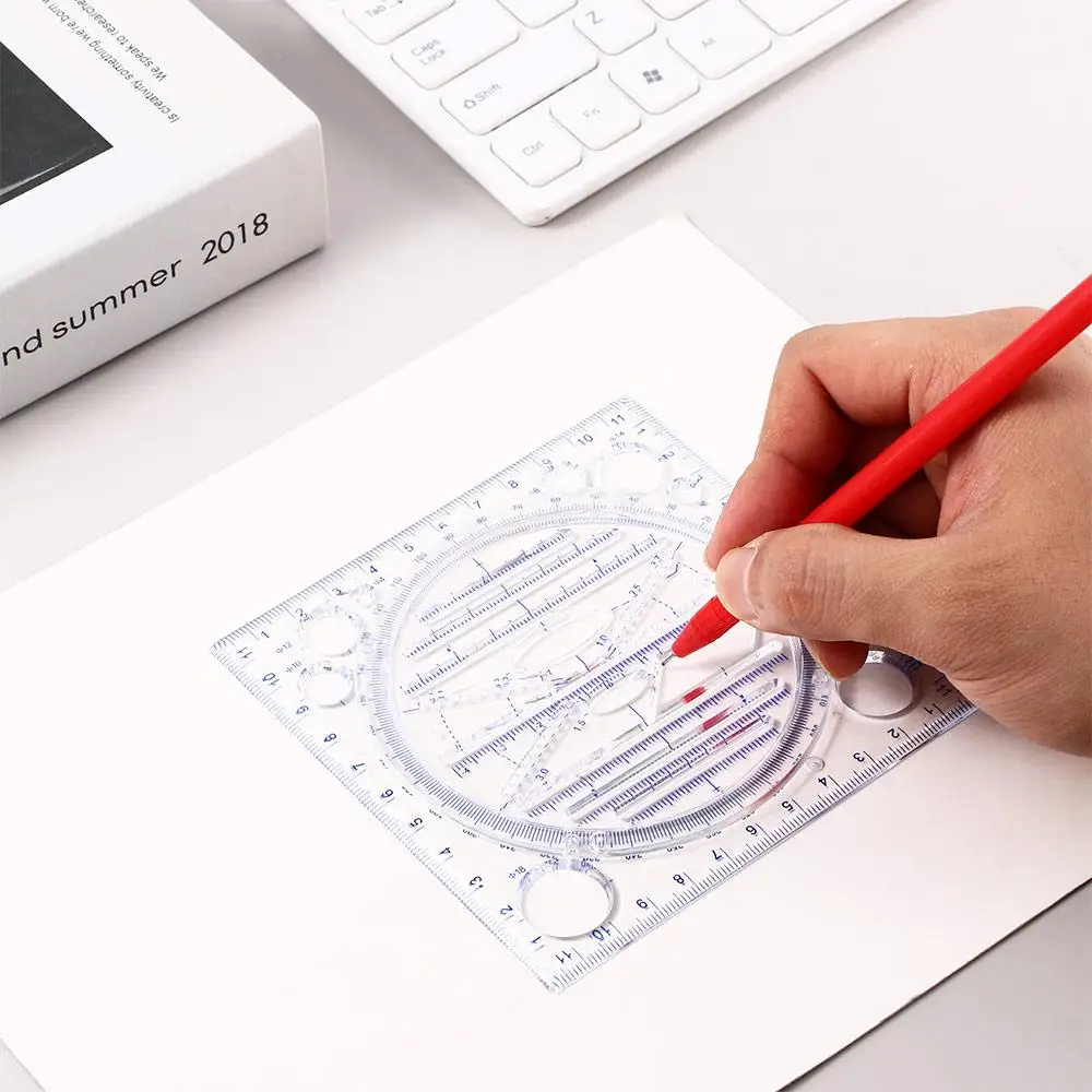 Multifunctional Drawing Ruler Springhall Angle and Circle Maker Drawing Geometric Drawing Template Measuring Ruler For School