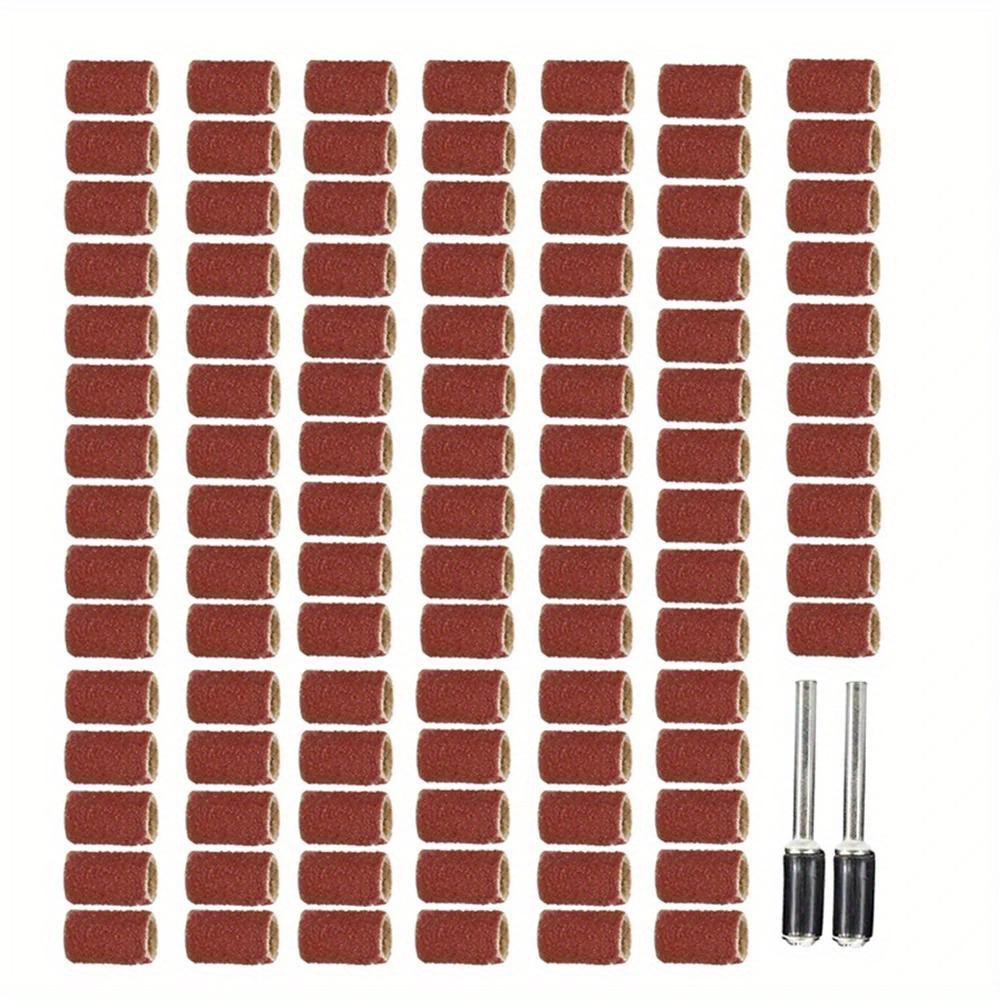 Rotary Tools 102pcs 120 Sanding Bands Set With 6.35mm Mandrels Nail Electric Drill Machine Grinding Sand Ring Bit