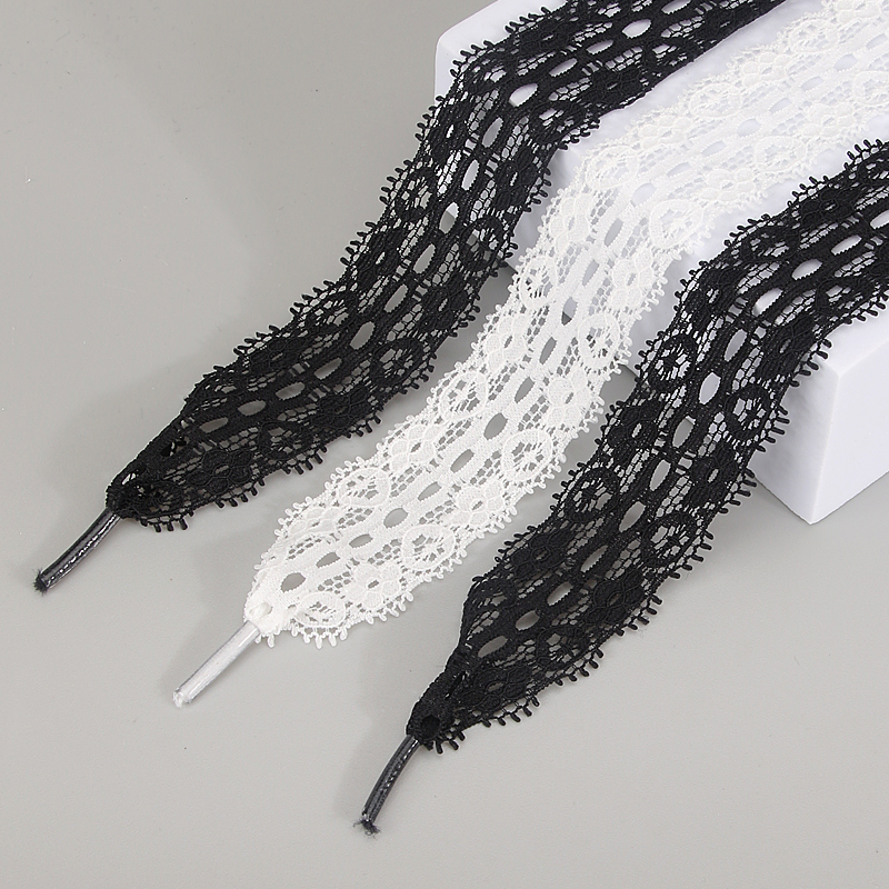 1 par de cadarços elásticos com fita de renda, cadarços largos de tule preto e branco, cadarços estilo ins, cadarços de renda