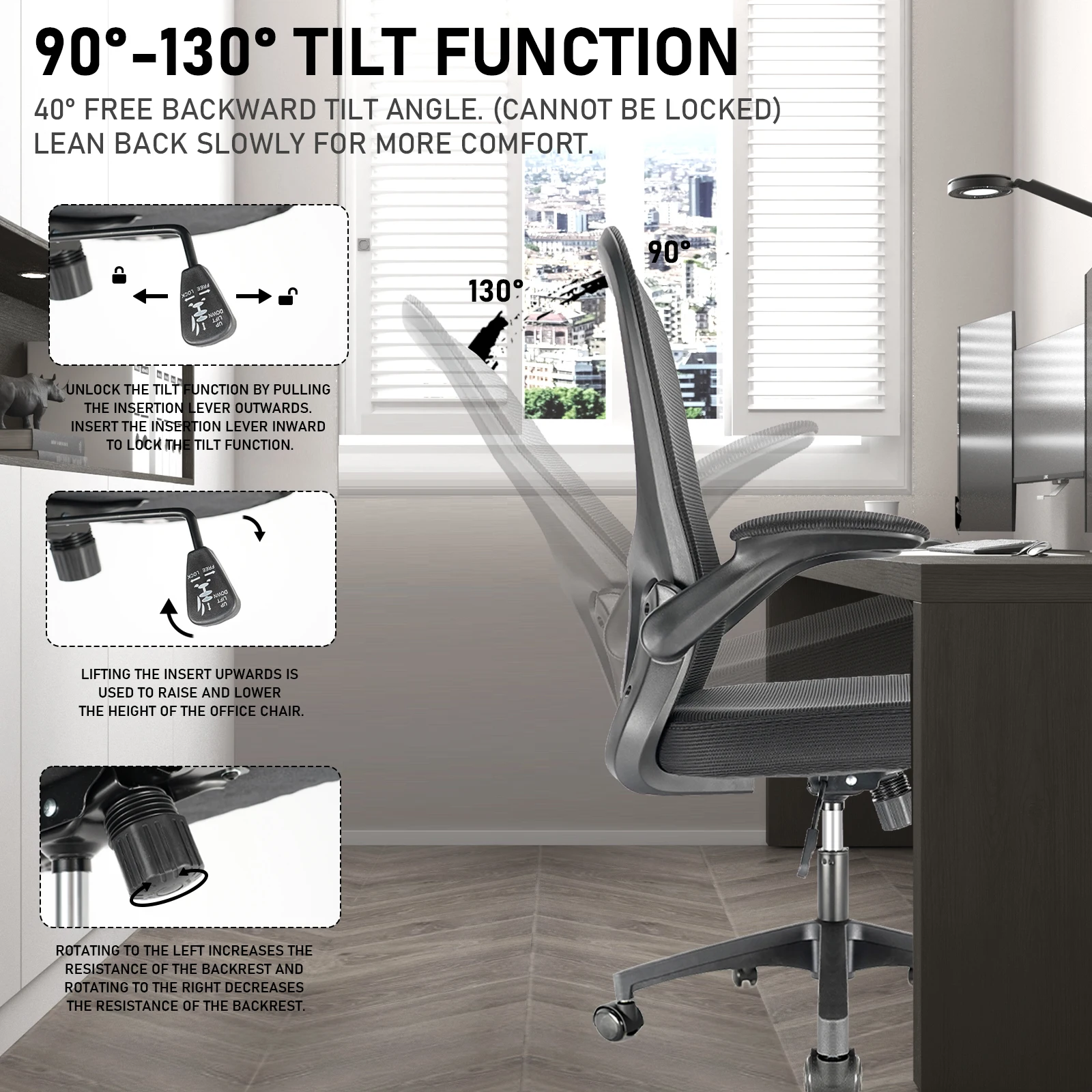 Sedia da ufficio ergonomica Durrafy, con braccioli pieghevoli, con supporto lombare regolabile, sedia direzionale con capacità di carico di 135 kg,