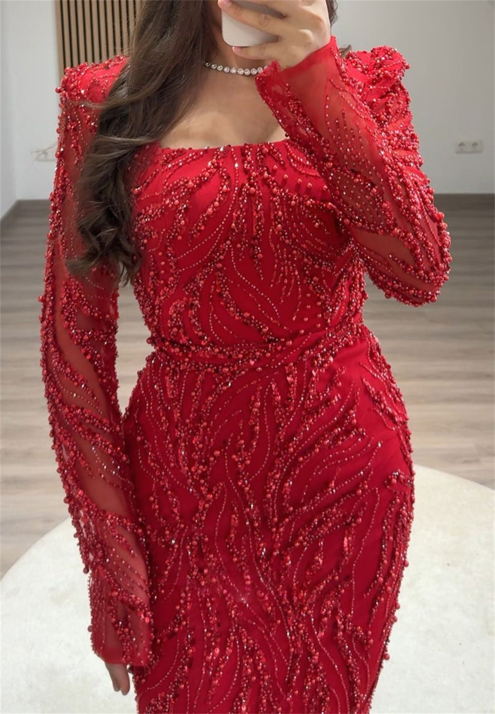 Cathy Customized Sheath Square Collar Beaded Prom Dresses Luxury Long Sleeve vestidos de noiva Floor-Length Formal Evening 2025