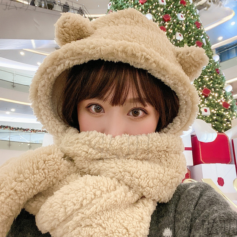 Der neue verdickte Hut handschuh schal auf einem Winter bären lamm kaschmir mützen hält warm