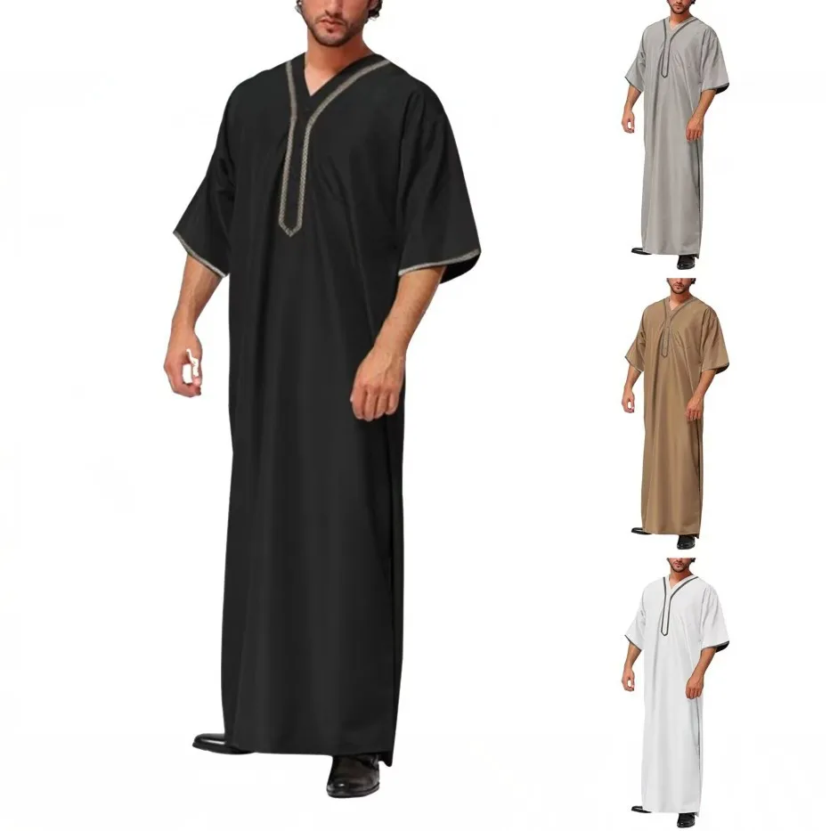 男性用のクラシックな刺繍ドレス,半袖,カジュアル,フォーマル,イスラム教徒,ドバイ,アラビア語,エスニックスタイル,新しいコレクション