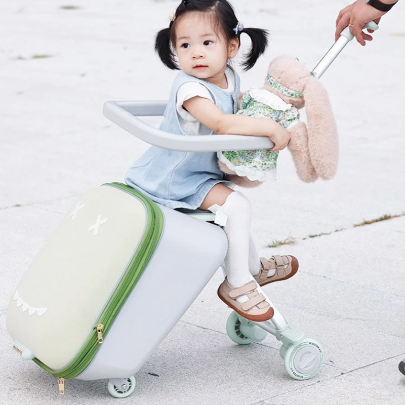 Mala de viagem infantil montável em avião com rodas giratórias, passeio de bagagem e caminhada, mala dobrável para bebê