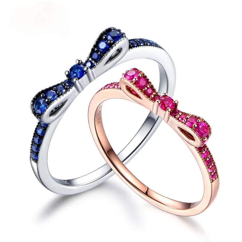 Cincin Perak S925 Asli Simpul Pita untuk Wanita Cincin Kekasih Dapat Ditumpuk Spinel Indah Hadiah Ulang Tahun Pernikahan Perhiasan Bagus