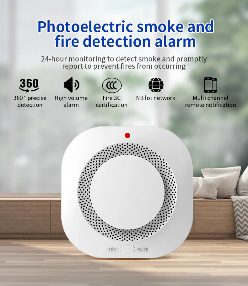 Tuya-Detector de humo estroboscópico inteligente, Wifi/Zigbee, 90DB, Sensor de alarma de incendio fuerte, Control por aplicación, alarma de humo para oficina y hogar, protección contra incendios