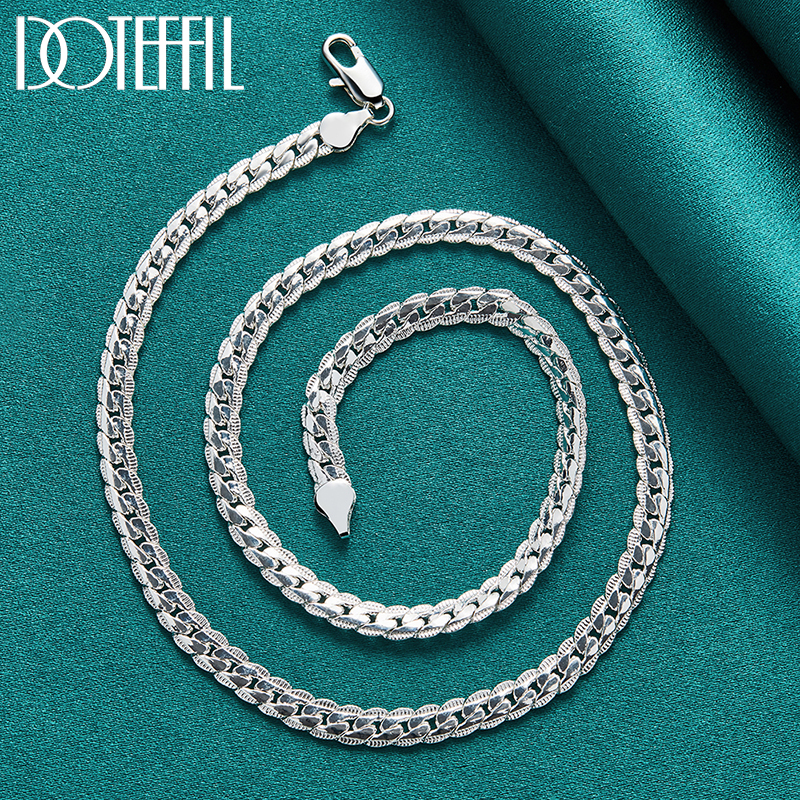 DOTEFFIL-collar de Plata de Ley 925 con cadena lateral de 6mm, 16/18/20/22/24 pulgadas, moda para hombre, regalos de joyería de compromiso de boda
