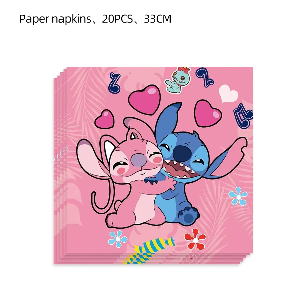 Disney Pink Lilo&Stitch Dekoracje urodzinowe Zestaw zastawy stołowej Kubki Talerze Serwetki Balony Dekoracje dla dzieci Baby Shower Party Supplies