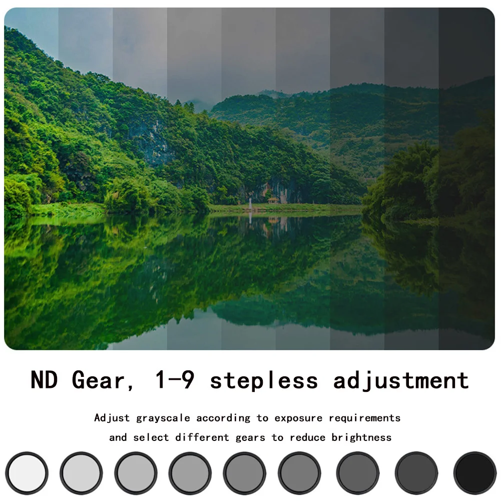 Variable ND Filter for Camera Adjustable Neutral Density Lens Filter (ND2-ND400) - 37 40.5 43 46 49 52 55 58 62 67 72 77 82 mm