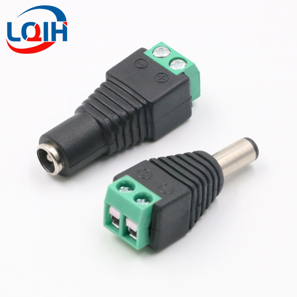 Conector de Terminal CC, adaptador de corriente CC de 2 pines, enchufe de 5,5mm x 2,1/2, 5mm, conector Jack macho a hembra para tira LED CCTV