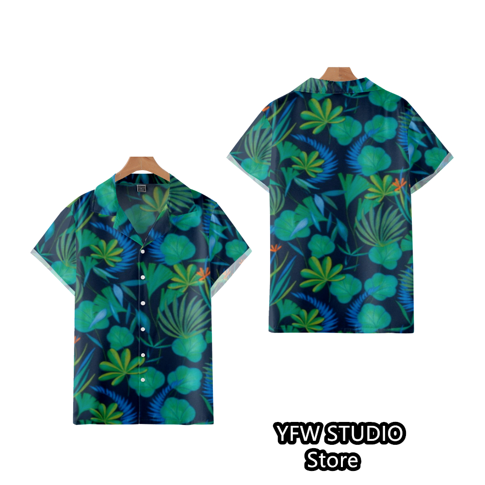 Hawaii Tropical Style Parrot Print Short Sleeve Aloha Shirts Cuban Style Summer Plus Size Casual New Men's Shirts
